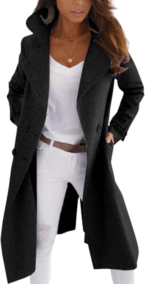 Elegante Damen Wollmantel Knopfverschluss