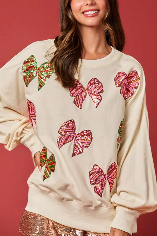 Weihnachtssweatshirt Pailletten Lockere Freizeit Langarm