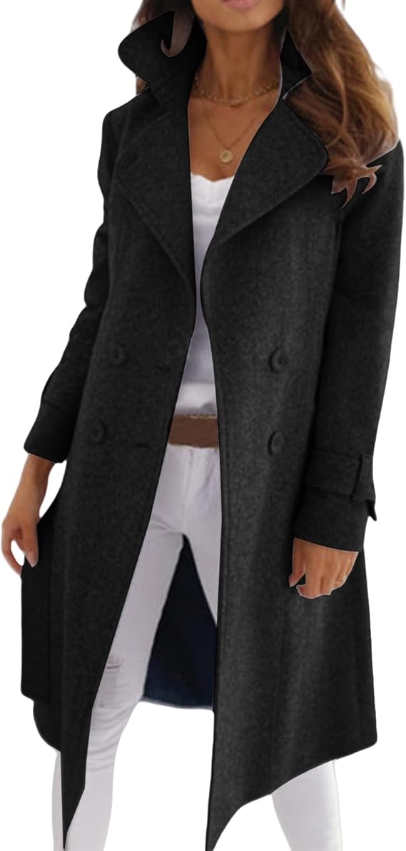 Elegante Damen Wollmantel Knopfverschluss - IdealeKleiden