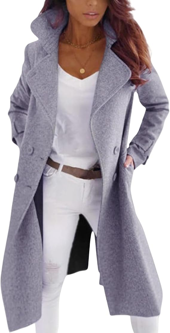 Elegante Damen Wollmantel Knopfverschluss