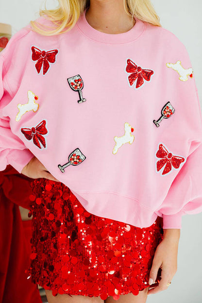 Weihnachts-Sweatshirt Frauen Pailletten Lockere Ärmel - IdealeKleiden