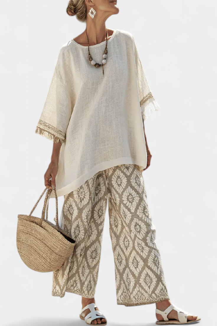 Damen Boho-Hosenanzug Elegant Weite Beine - IdealeKleiden