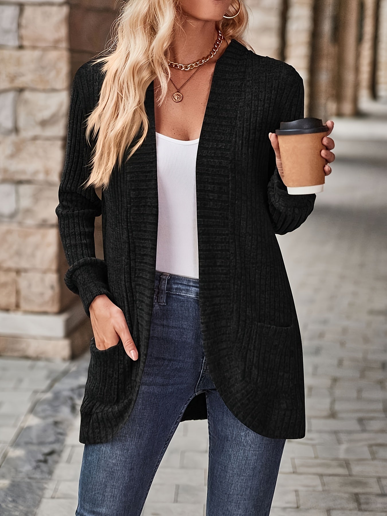 Damen Cardigan Herbst Fleece Warm Strickjacke