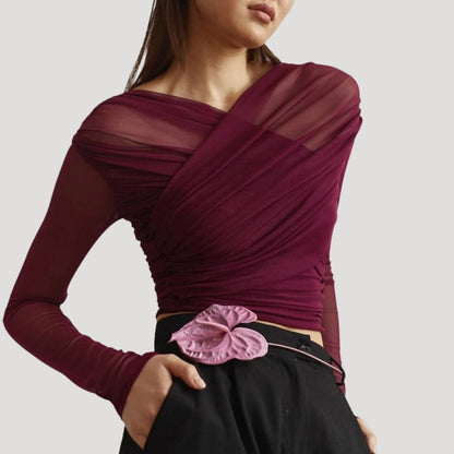 Damen Frühjahr Wickeltop Langarm Transparent