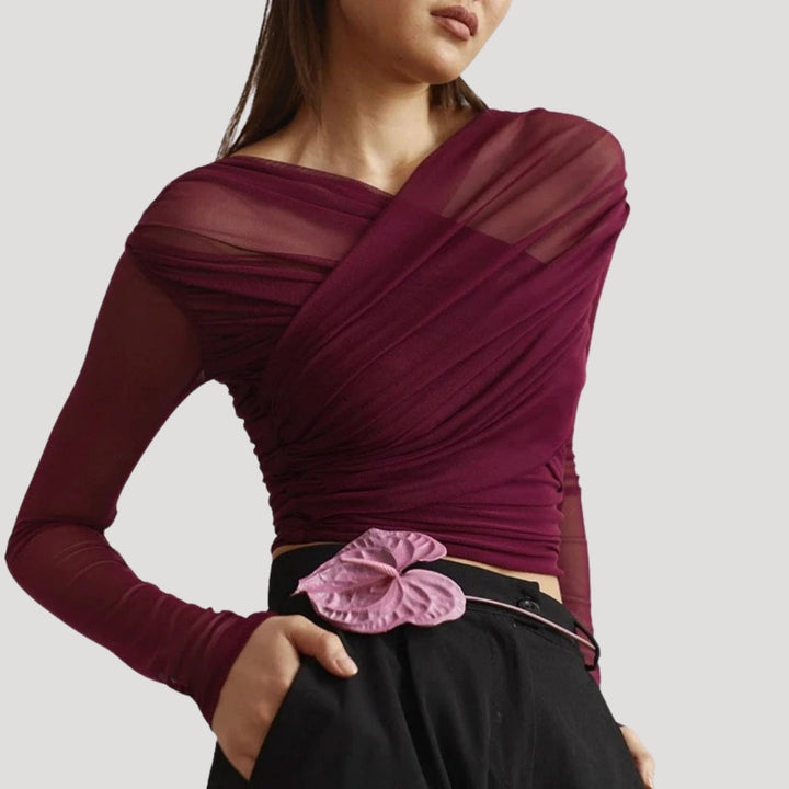 Damen Frühjahr Wickeltop Langarm Transparent