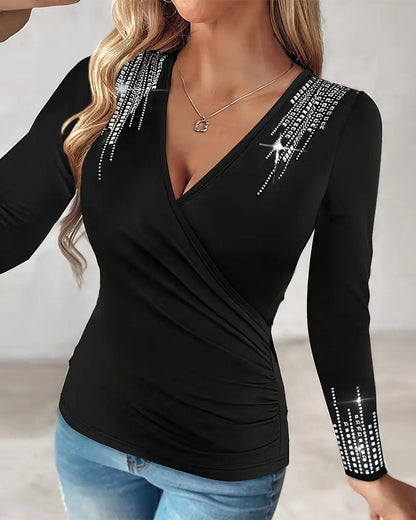 Elegantes Kleid V-Ausschnitt Glitzer Diamant