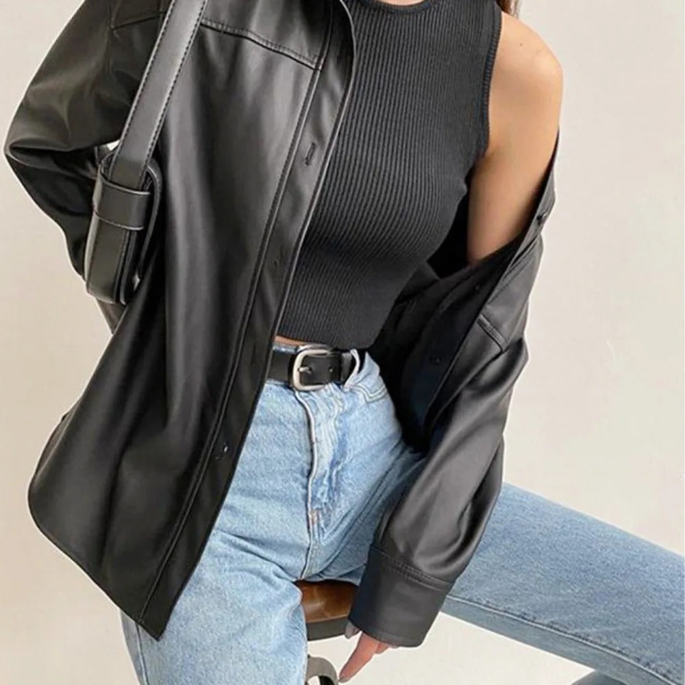Vintage Lederjacke Herren Classic Knopfverschluss - IdealeKleiden