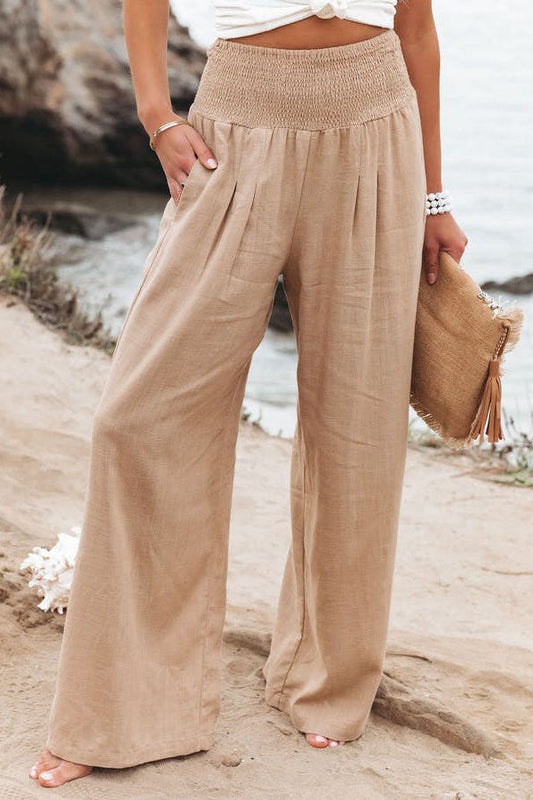 Damen Hose High-Waist Weite Bein Elegant - IdealeKleiden