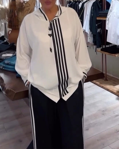 Kapuzenanzug Stripes Leger Trendy Zweiteiler