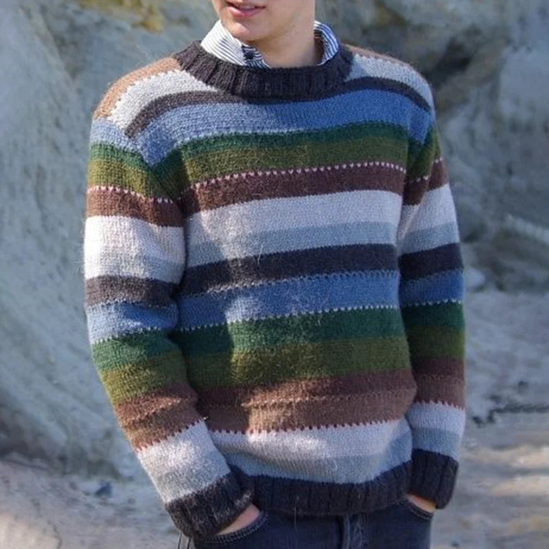 Streifiger Pullover Rundhals Vintage Look - IdealeKleiden