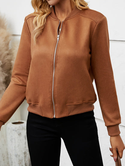Damen Bomberjacke Sportlich Zip Up