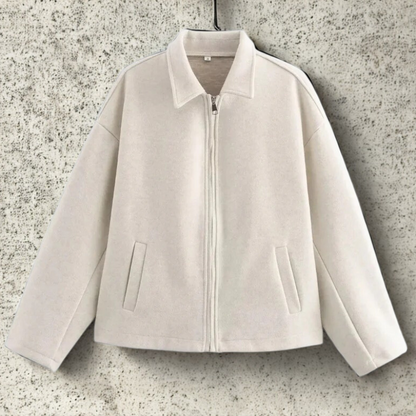 Damen Kurzjacke Boxy Style Spitzkragen Reißverschluss