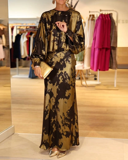 Stilvolles Langarmkleid Mit Druck