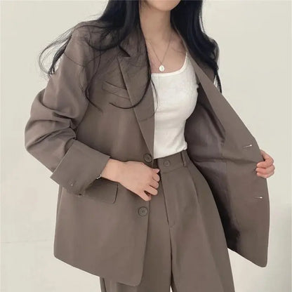 Damen Business Set - Einfarbig Blazer & Gerade Hosen