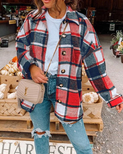 Stylische Karo-Jacke Mit Knöpfen