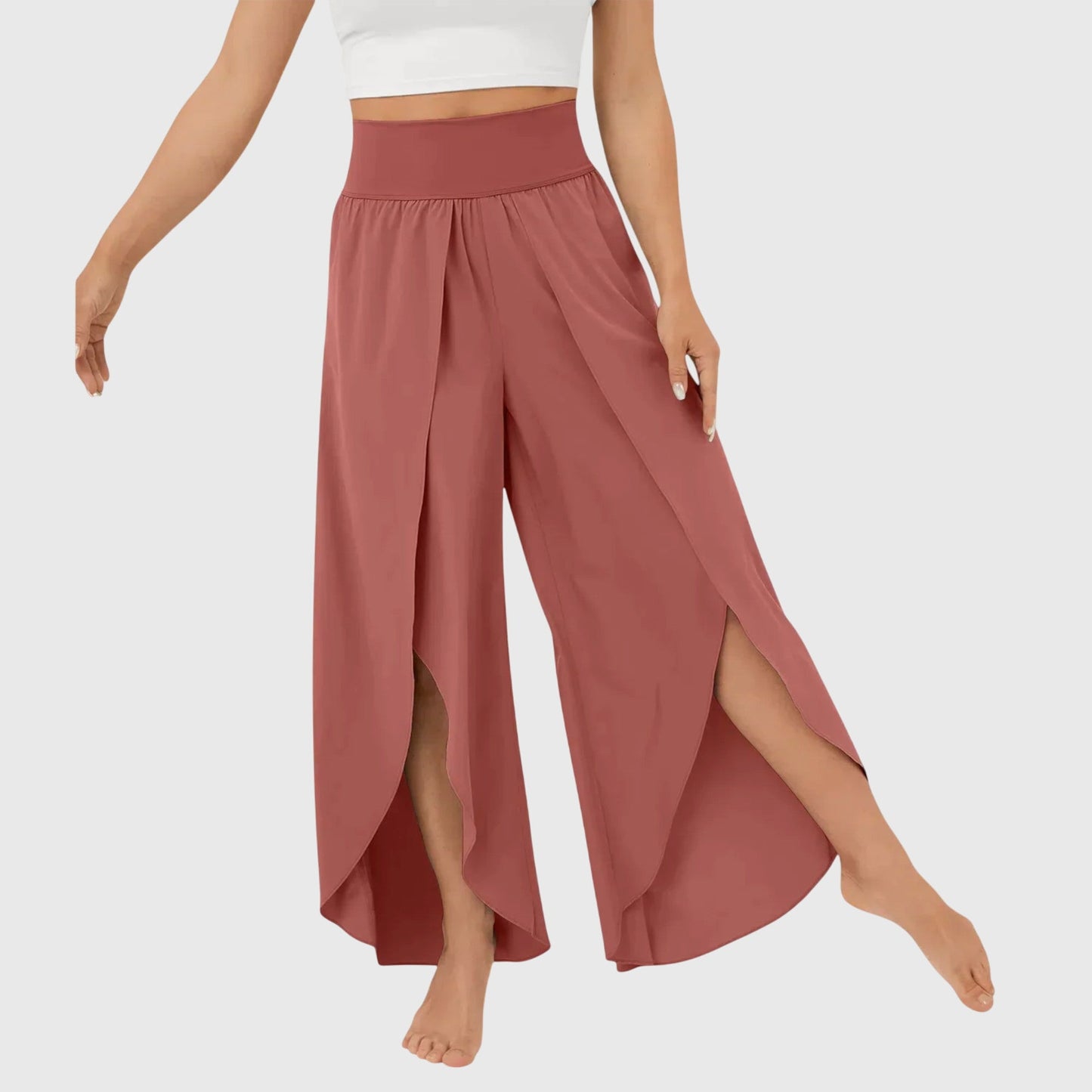 Damen Boho-Hose Weit Bequem Schlitz