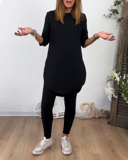 Damenkleid Rundhals Ausschnitt Eleganz