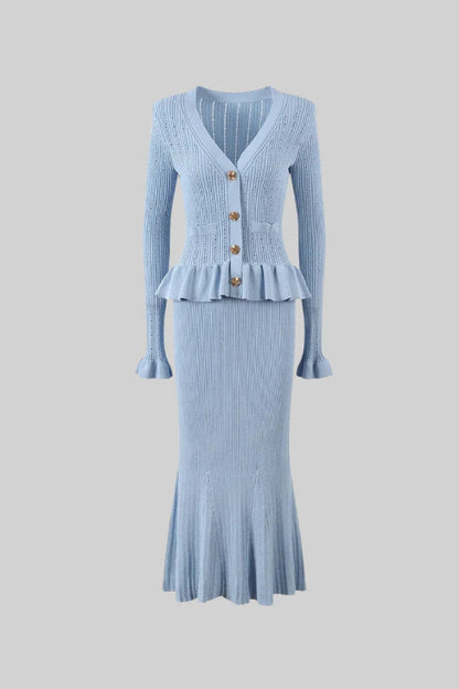 Stilvolles Strickset Damen Jacke und Rock - IdealeKleiden
