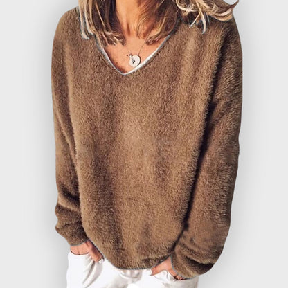 Bequemes Sweatshirt V-Ausschnitt Langarm Casual Look - IdealeKleiden