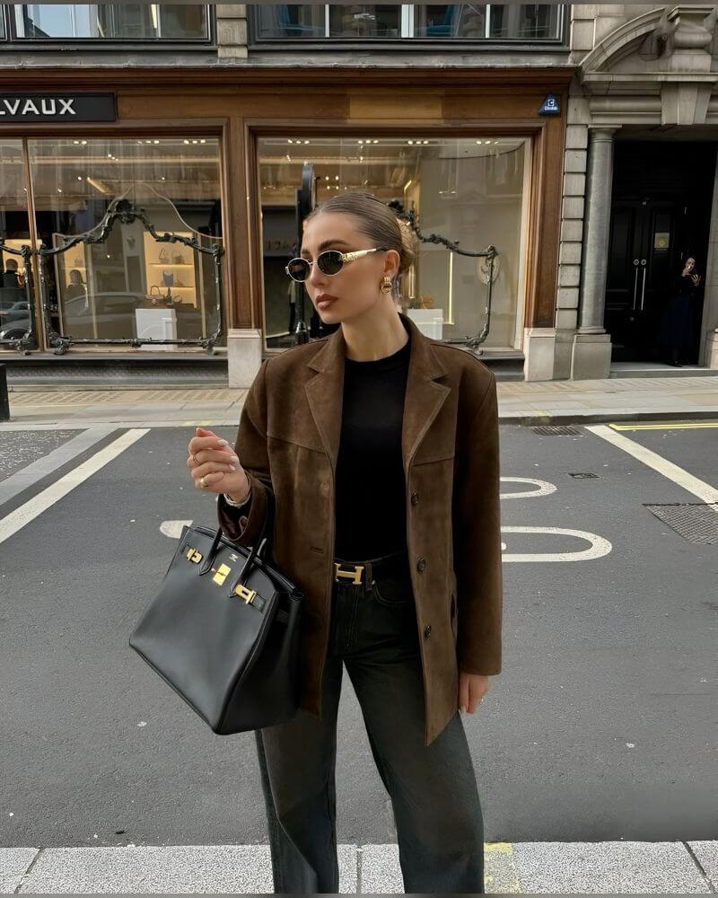 Elegante Damen Lederjacke Wildleder Style
