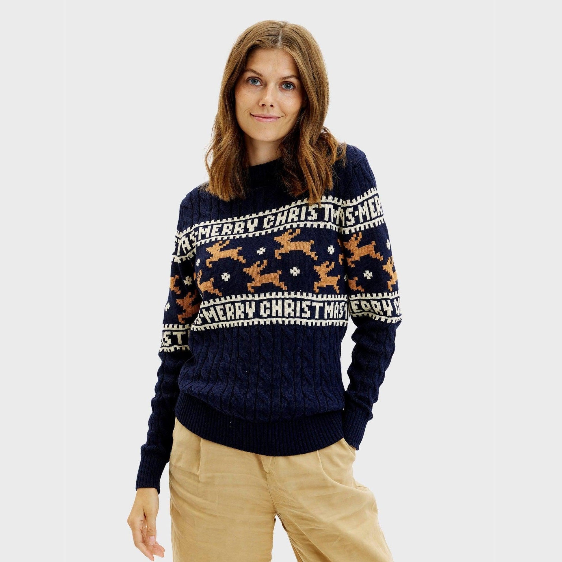 Eleganter Weihnachtspullover Blau Damen - IdealeKleiden