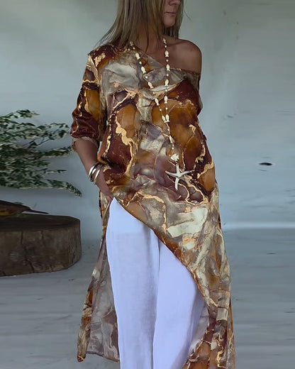 Trendy Kleid Mit Schlitz Bedruckt