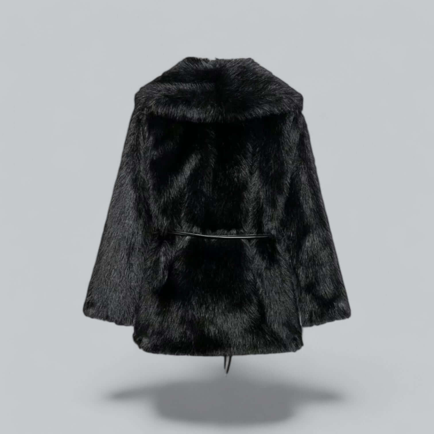 Elegante Damenkleidung | Kunstfell Gürtel Lang Mantel - IdealeKleiden