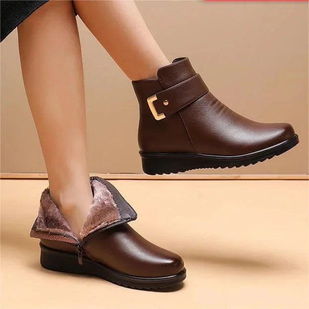 Damen Stiefeletten Schnalle Fell-lined Warm