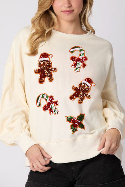 Weihnachten Sweatshirt Lebkuchenmann Glitzer Lässig Langarm