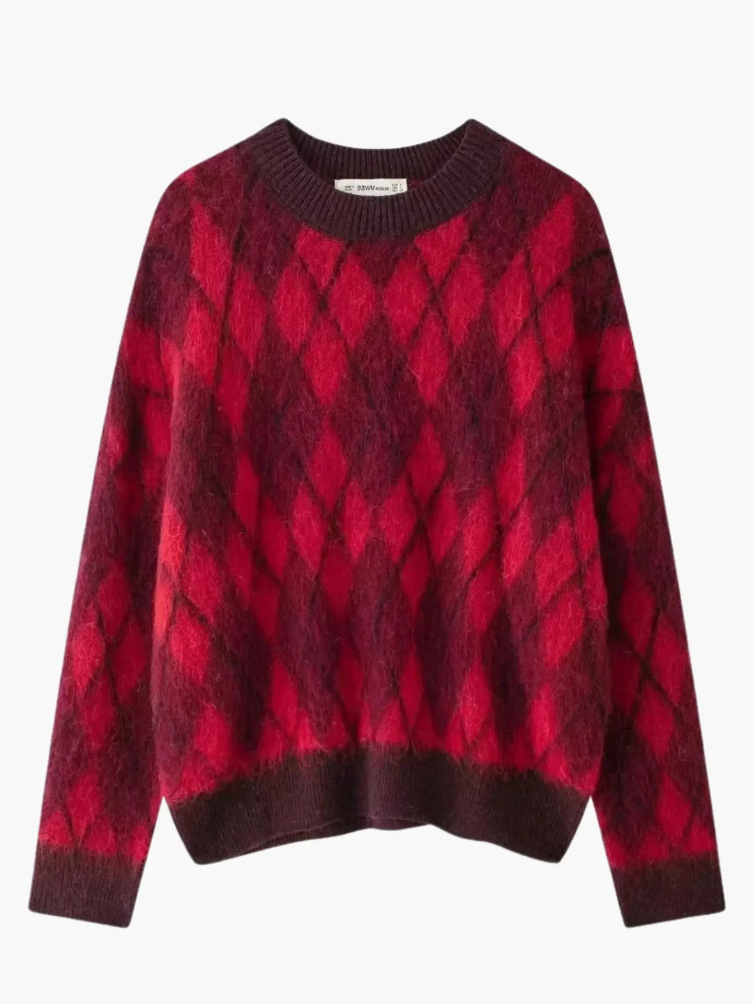 Roter Argyle Pullover Damen Vintage Style - IdealeKleiden