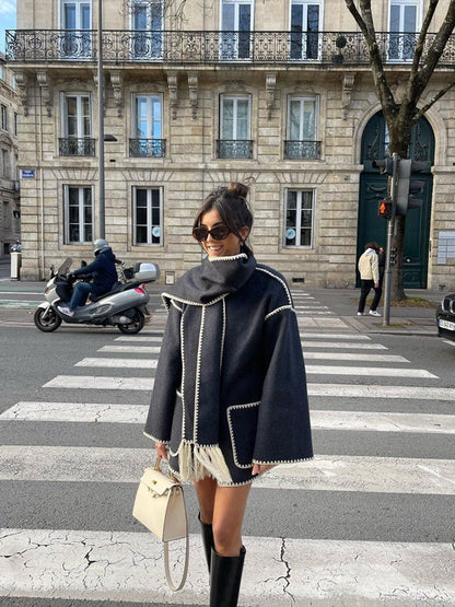 Wintermantel Poncho-Style Oversized Wollmix