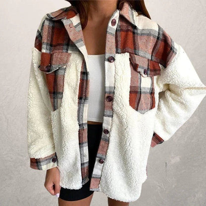 Damen Winterjacke Karo Muster Kapuze
