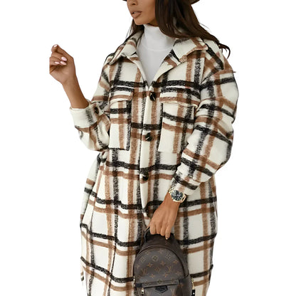 Stylische Damen Karo Jacke Lang