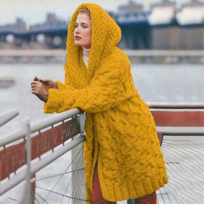 Gestrickte Strickjacke Lang Kapuze Offen