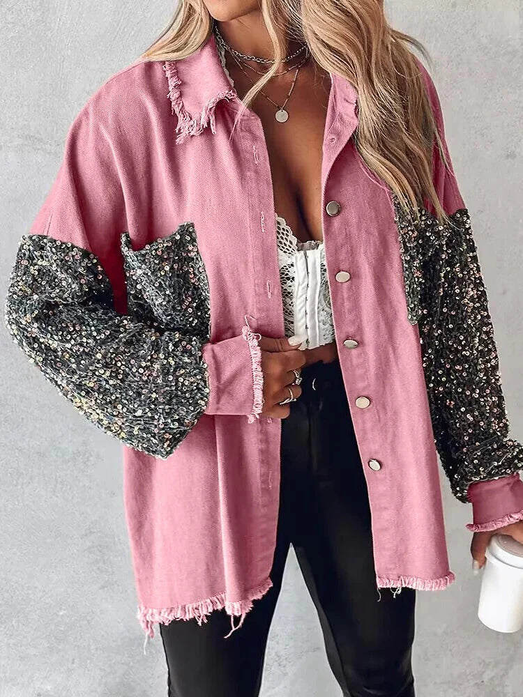 Glamour Jeansjacke mit Pailletten Effekt