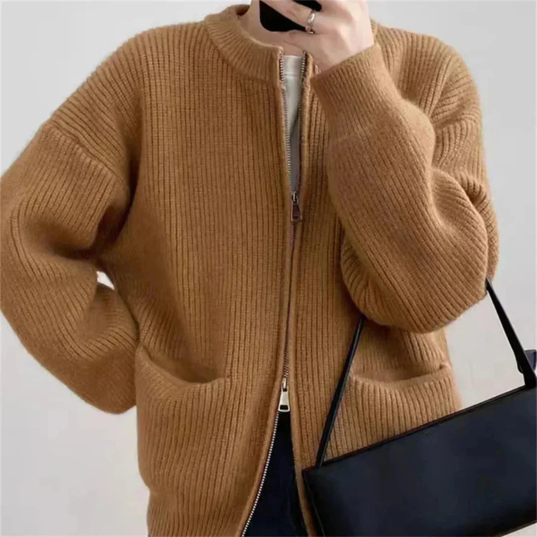 Große Strickjacke Oversized mit Reißverschluss und Taschen