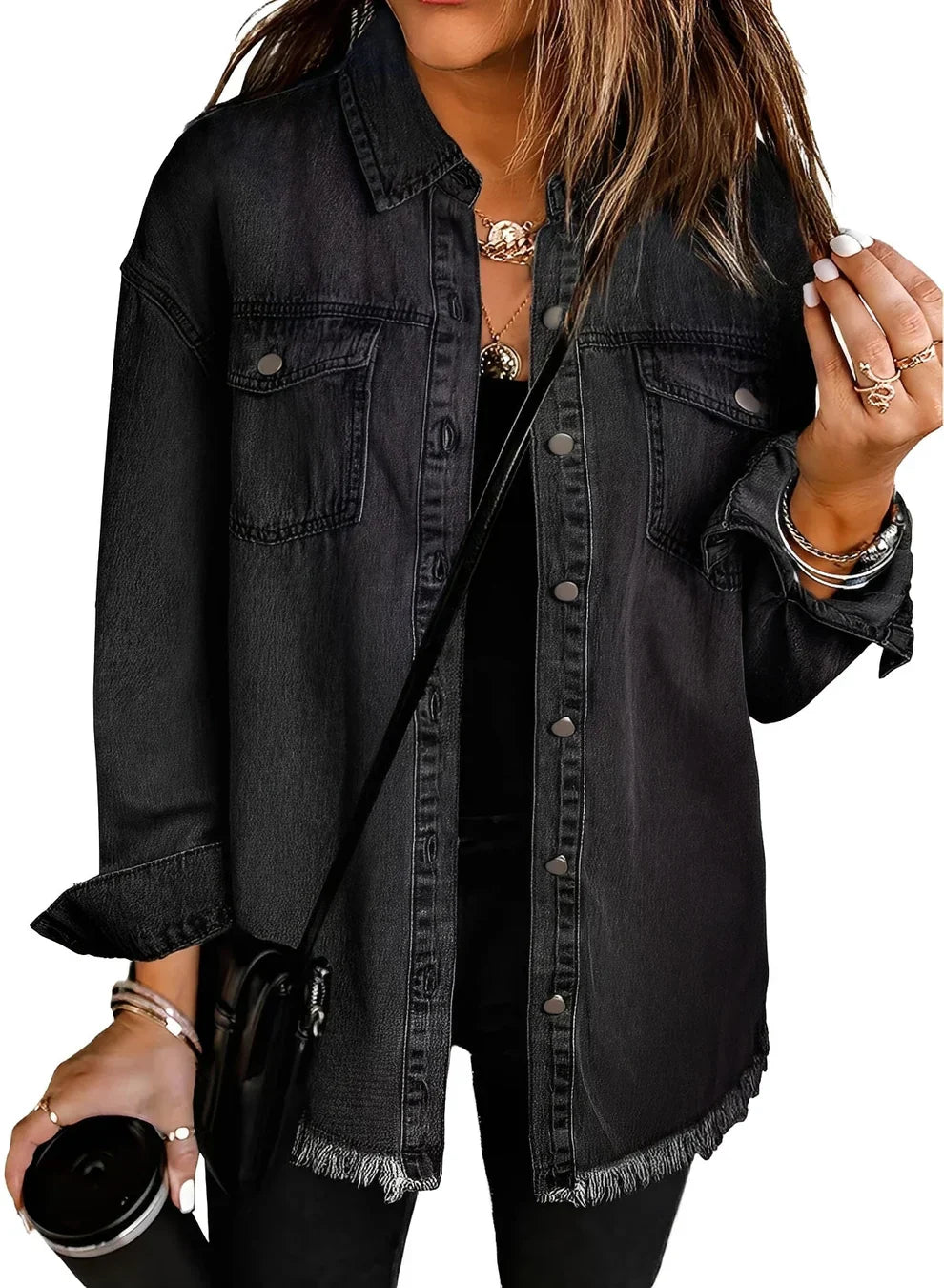 Damen Jeansjacke Used Look Vintage Stil