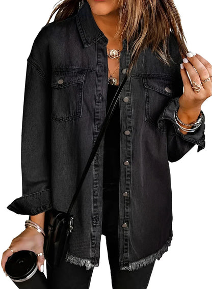 Damen Jeansjacke Used Look Vintage Stil