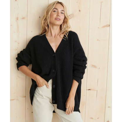 Lange Strickjacke Bequem V-Ausschnitt Wollmix