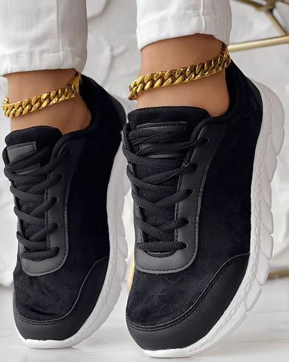 Damen Sneaker Blumenmuster Bequem Atmungsaktiv