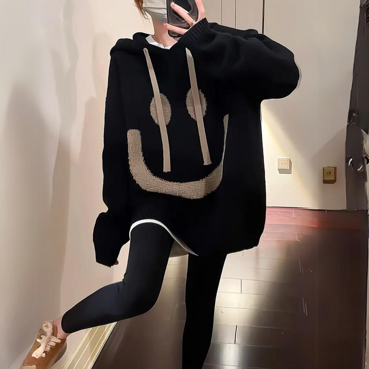 Modische Damenhoodie Smiley Design Lockere Passform