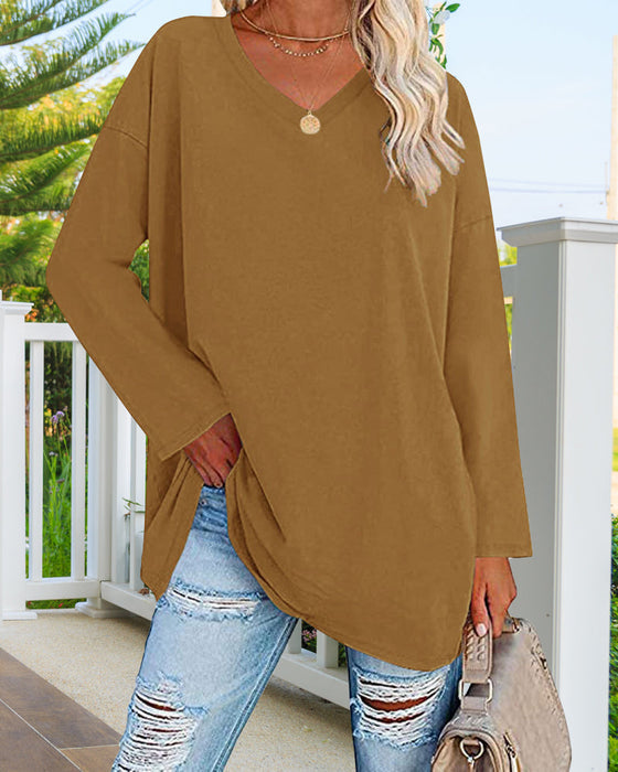 Elegante Damenbluse Langärmlig V-Ausschnitt