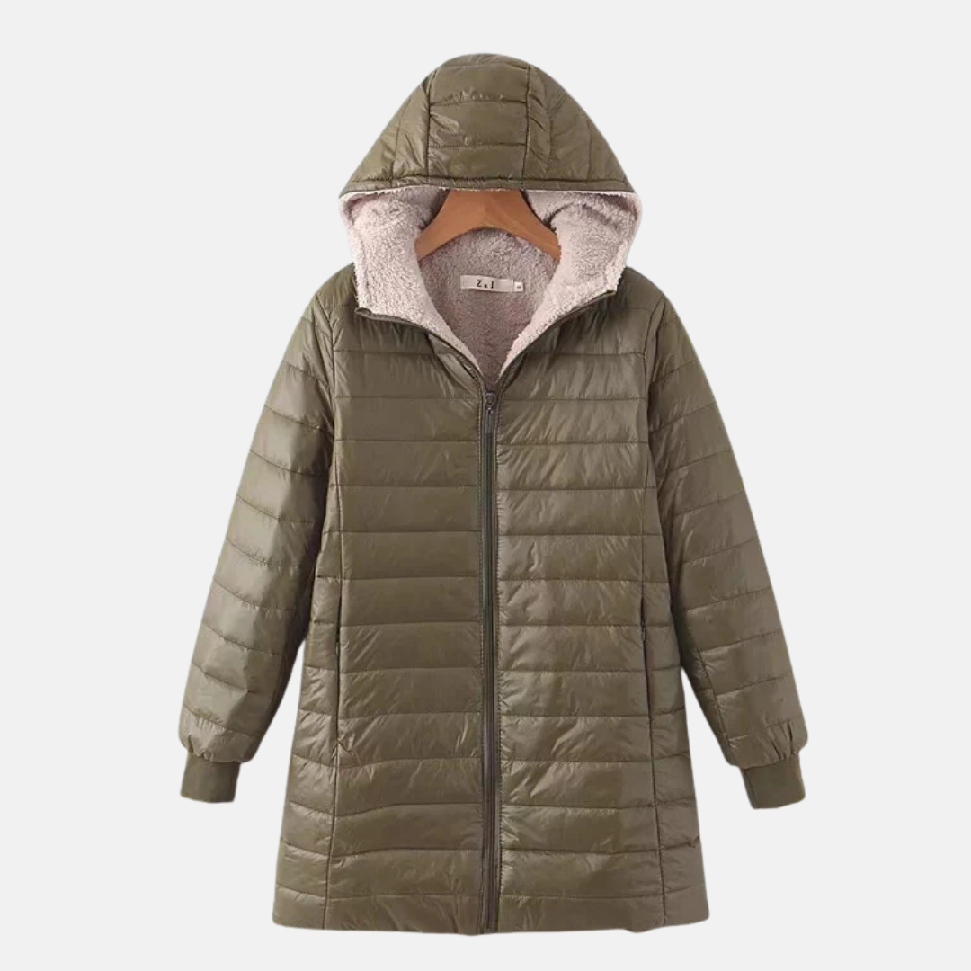 Warme Steppjacke Mittellang Kapuze Fleece