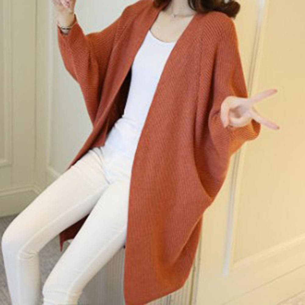 Langer Cardigan Weich Strick Lockere Passform Taschen