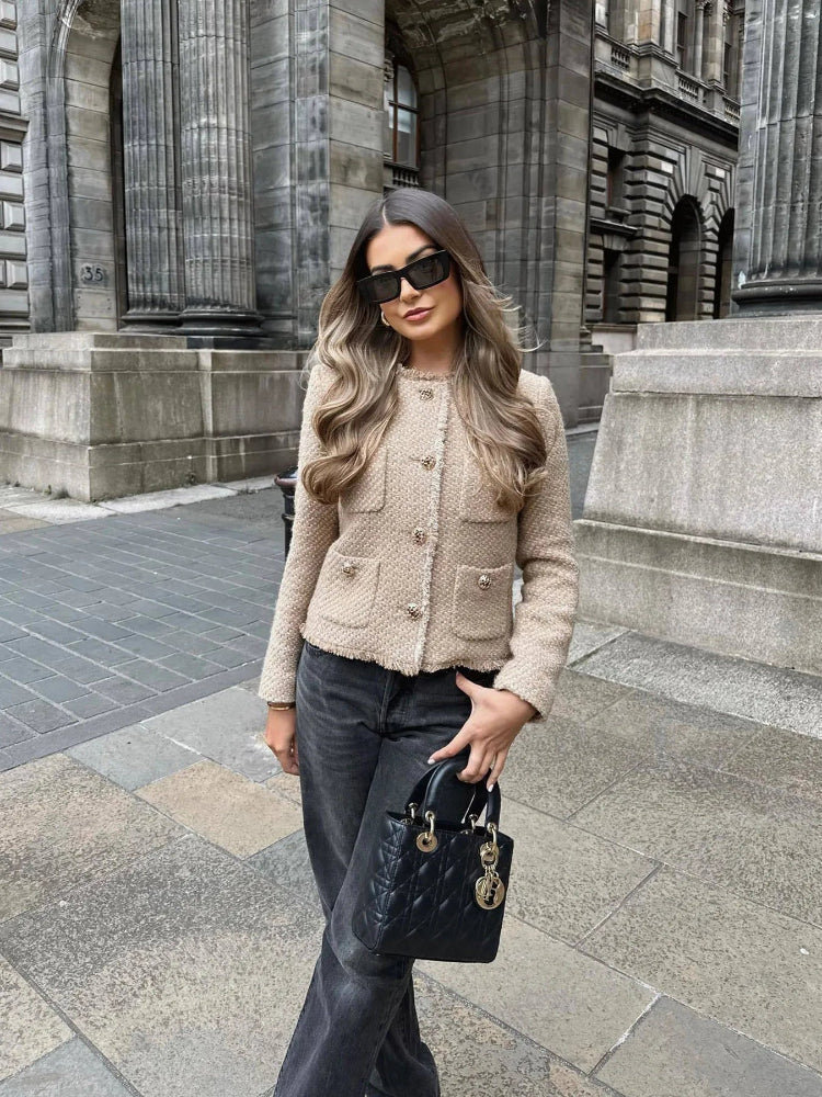 Elegantes Damen-Jäckchen Kurz Tweed-Design - IdealeKleiden