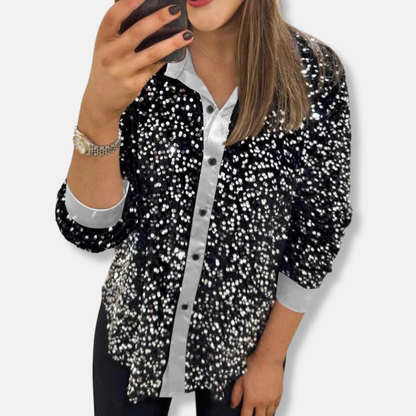 Feierliches Shirt mit Pailletten Lockere Fit Eleganter Kragen