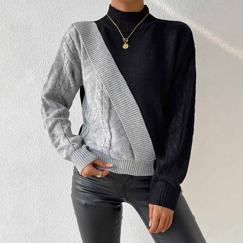Stylische Strickpullover Patchwork Modern - IdealeKleiden