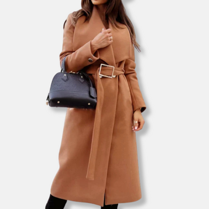 Eleganter Langmantel Damen Relaxed Fit Gold Schnalle