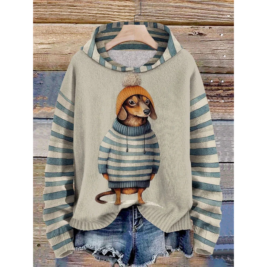 Damen Fleece Pullover Hund Motiv Weich Geschnürt - IdealeKleiden