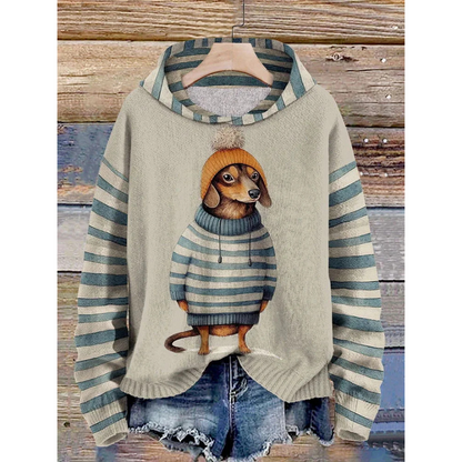 Damen Fleece Pullover Hund Motiv Weich Geschnürt - IdealeKleiden